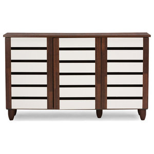 Brighton Mid Century Modern White And Walnut Wood Storage Shoe