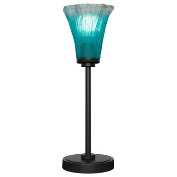 Luna 1-Light Table Lamp, Matte Black/Fluted Teal Crystal