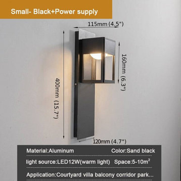 Black/Bronze Outdoor Waterproof LED Aluminum Wall Light, Power Supply15.7