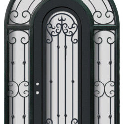 Valencia 36x96 Wrought Iron Round Top Door with Surround Transom - Front Doors