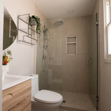 Modern Bathroom Remodel — Floating Vanity, LED Mirror & Frameless Glass Shower