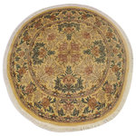 Bareen's Designer Rugs - William Morris Pak,Persian Jonna Gold/Pink Wool Round, 8'2 x 8'3 - Designed with mesmerizing intricacy and gorgeous color palette, this hand-knotted masterpiece demonstrates the beauty and electrifying thrill of Pak Persian art. These meticulously handcrafted Pak-Persian rug is made with pure wool and features breathtaking traditional and transitional designs in bold lush color pallet. Known for their intricate designs these rugs are a reproduction of Persian rugs, made in Pakistan with unique Mughal designs. Made by master weavers using the same Persian texture, design and dying technique, we wanted to produce the most significant manifestation of the Persian art, life and culture. This rug is most famous for its exceptional quality, incredible designs, patterns and vibrant rich color. Pak-Persian rugs made with Persian weave with high knot counts, which enables the high intricacy and detail found in the patterns are also referred to as "State of art", each color adds a rich beautiful detail in the artwork of this rug. The design, color and beautiful chromatic composition with a vibrant sheen with traditional and transitional designs, exude beauty, elegance and quality make this rug a masterpiece of its own.