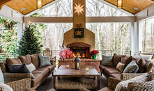 25 Cozy Covered Patios and Porches With Fire Features