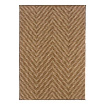 Key West Indoor and Outdoor Chevron Tan and Light Tan Rug, 8'6"x13'