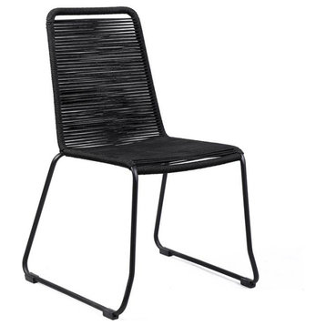 Armen Living Shasta 18.5" Fabric Patio Dining Chair in Black (Set of 2)