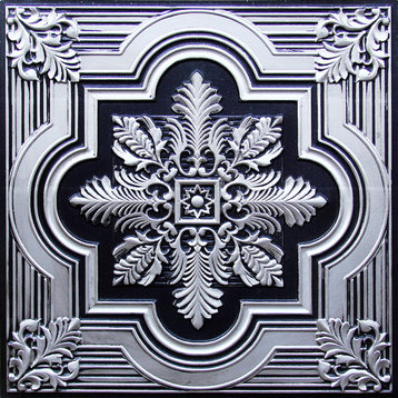 24"x24" D206 PVC Faux Tin Ceiling Tiles, Fire Rated, Set of 6, Antique Silver
