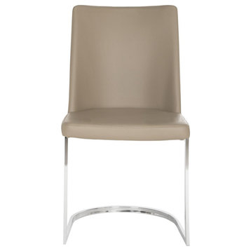 Tedra 18"H Leather Side Chair, Set of 2, Taupe/Chrome