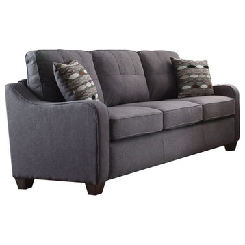 Gray Linen Sofa with 2 Pillows