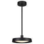 Elk Home - Nancy 11.75'' Wide LED Pendant Matte Black - The generous size of this fixture makes it a perfect statement light for over your homes With the overall dimensions of 13.75W X 13.75D X 4H and a maximum height of 49 inches. This fixture comes with 6 feet of cord and (1) 6 inch (3) 12 inch extension rods which are adjustable to fit your needs. Uses 22 watt Integrated LED giving off 2200 lumen 3000K and 90CRI. This fixture uses approx. 40.15 kilowatts annually and only approximately $4.02 yearly to run that is only .33 cents per month for each LED!! (based on 10 hours a day usage at national average) The conservative design of the Nancy collection allows for such versatility in styling. The puck shaped metal shade holds a frosted glass diffuser, sleek lines finished in matte white compliment and finish off the look. The Nancy collection can be used in a variety of designs including Contemporary, Modern, Japandi, and more.