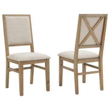 Bowery Hill 19.75" Wood/Fabric Chair in Rustic Brown/Cream (Set of 2)