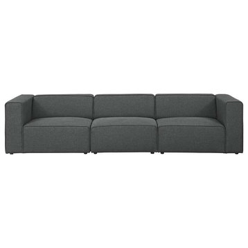 Gamine 3 Piece Upholstered Fabric Sectional Sofa Set, Gray