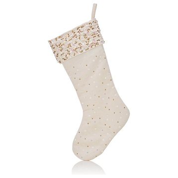 Handmade Velvet Christmas Stocking, White With Sequins