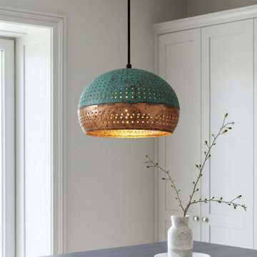 Turquoise Patina Copper Pendant Light
