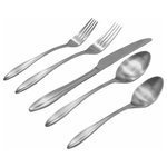 Godinger - Unica Mirrored 18/10 Stainless Steel Flatware 20 Piece Set, Satin Silver - Versatile, and always in style. This modern minimalism set features an attractive curved handle adding an eye-catching touch. Set includes 4 Salad Forks, 4 Dinner Forks, 4 Dinner Knifes, 4 Teaspoons, 4 Tablespoons. 8.5'' L Dinner Fork, 7.5'' L Salad Fork, 6.75'' L Teaspoon, 9.5'' L Knife, 8'' L Tablespoon