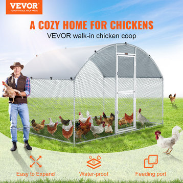 VEVOR Large Metal Chicken Coop Walk-In Chicken Run 6.6x9.8x6.6' Dome Roof