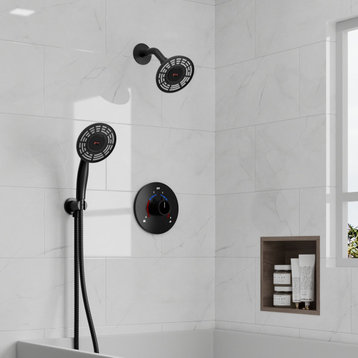 Complete Digital Shower System Pressure Balance Shower Head with Rough-in Valve, Matte Black, 5"