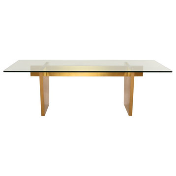 Finneas Dining Table brushed gold legs clear tempered glass