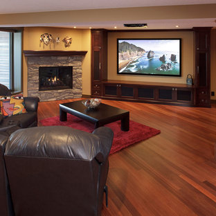 Inspiration for a contemporary home theater remodel in Calgary