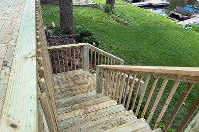 Inspiration for a timeless backyard ground level wood railing deck remodel in Kansas City