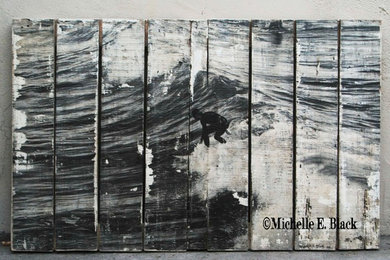 Image Transfer of a Surfer on Salvaged wood by Michelle E. Black