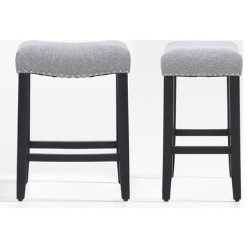 WestinTrends 2PC 24" Upholstered Saddle Seat Counter Height Stool Set, Bar Stool, Gray