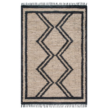 nuLOOM Hand Woven Leather Farren Striped Area Rug, Natural 6'x9'