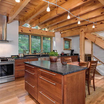 Kitchen towards loft stairs