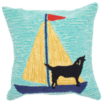 Frontporch Sailing Dog Pillow, Yellow, 18"x18"