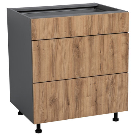 33 Base Cabinet-Double Door-Three Drawer-with Natural Teak door