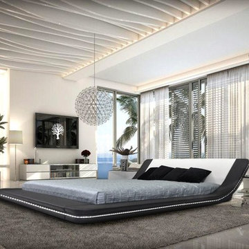 Marquee Contemporary Leather Platform Bed w/ LED Lights