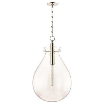 Ivy LED Large Pendant With Clear Glass Shade, Polished Nickel