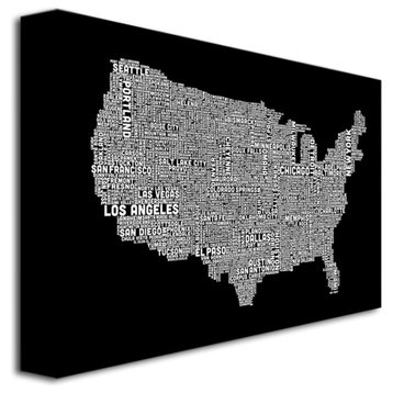 'US City Map B&W' Canvas Art by Michael Tompsett