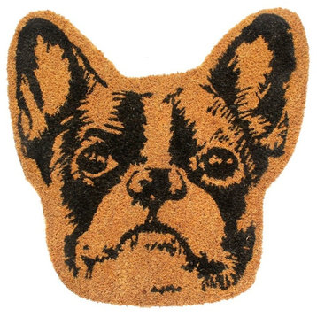 Natural Machine Tufted Terrier Head Coir Doormat, 20"x20"