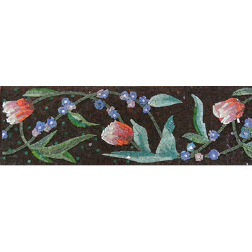 Mosaic Wall Art, Floral Glaze, 19"x59"