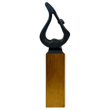 Yoga Black Sculpture - Wood Base