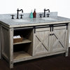 61" Rustic Solid Fir Barn Door Style Double Sink Vanity Arctic Pearl Marble Top,
