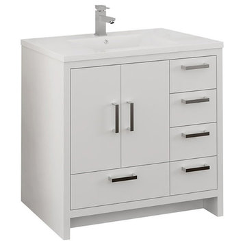 Fresca Imperia 36" Free Standing Wood Bathroom Cabinet - Right in Glossy White