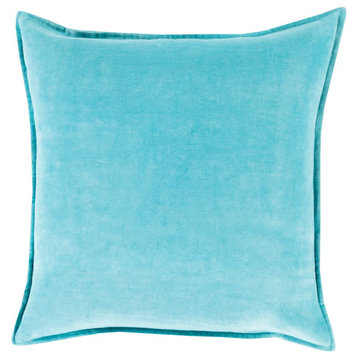 Cotton Velvet by Surya Down Fill Pillow, Aqua, 18' x 18'