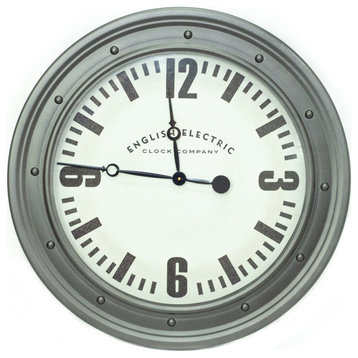 Retro 31.5" English Electric Wall Clock With Gunmetal Frame
