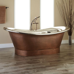 78" EXTRA WIDE MARCY HAMMERED COPPER DOUBLE-SLIPPER TUB - NICKEL INTERIOR - Products