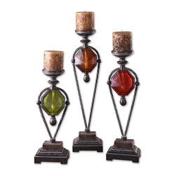 www.essentialsinside.com: kalika, red, green & amber accented candle holders - Candleholders