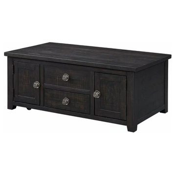 Transitional Coffee Table, 2 Side Cabinets, Drawers for Extra Storage, Espresso