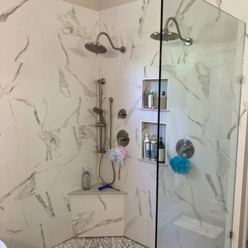Serene Spa-Inspired Bathroom Remodel: Rain Shower, Pebble Pan, Freestanding Tub
