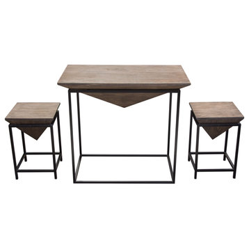 3PC Counter Table With, 2 Stools With Mango Top, Walnut Grey Finish, Black Base