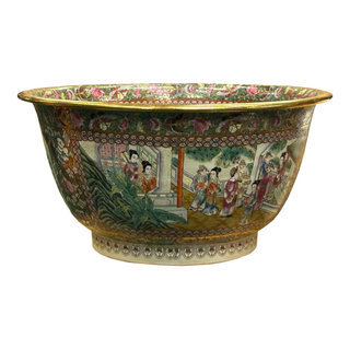 Vintage Chinese Famille Rose People House Graphic Porcelain Bowl Pot ...