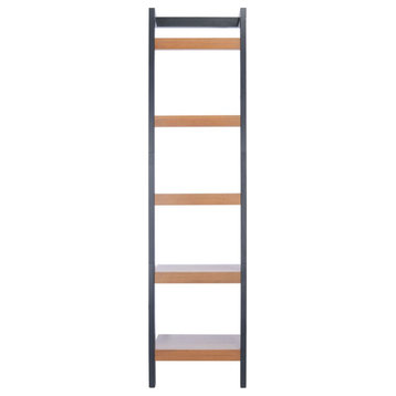 Gary 5 Tier Leaning Etagere/Bookcase, Natural/Charcoal