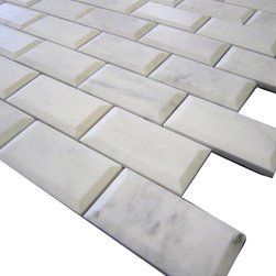 Carrara Marble Italian White Bianco Carrera 2x4 Wide Beveled Mosaic Tile Polishe - Home Accessories & Decor