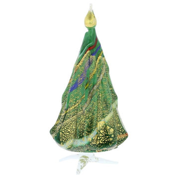Glass Of Venice Murano Glass Christmas Tree Standing Sculpture - Green and Gold.