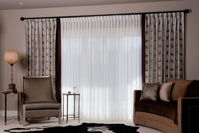 Living room - mid-sized traditional formal and enclosed carpeted and gray floor living room idea in Toronto with beige walls, no fireplace and no tv