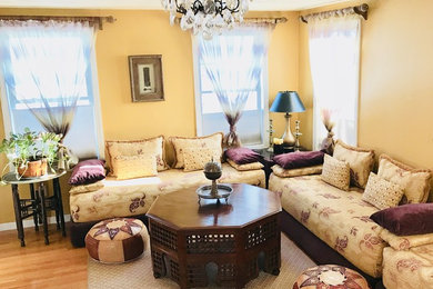 Example of a tuscan living room design in Boston